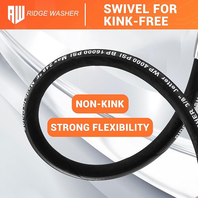 RIDGE WASHER Pressure Washer Whip Hose with Swivel, 3/8'' Power Washer Jumper Hose, Reel Connector Hoses for Pressure Washing with Adapter Set, 2 FT, 4000 PSI
