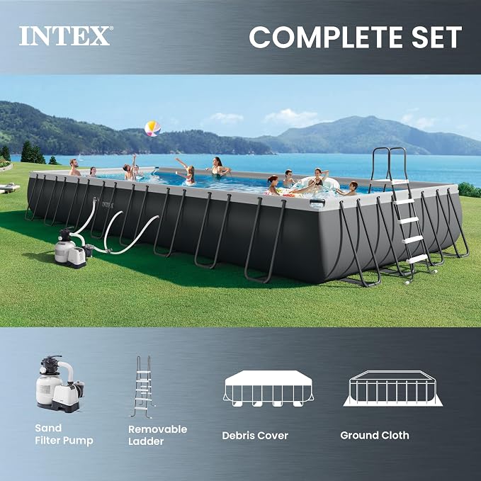 INTEX Ultra XTR 32ft x 16ft x 52in Above Ground Swimming Pool Set Bundle | 26373EH - 2800 GPH Sand Filter Pump, Ladder, Pool Cover & Ground Cloth with Maintenance Cleaning Kit (2-Pack) Included