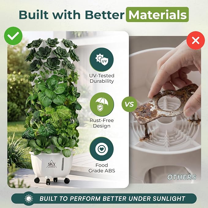 Sky Village Outdoor Hydroponic Growing System, 48 Plant Sites, 6-Tier | Garden for Vegetables, Herbs & Strawberries, Sunlight Powered, 65L Reservoir, Timer & Pump for Patio, Balcony & Backyard