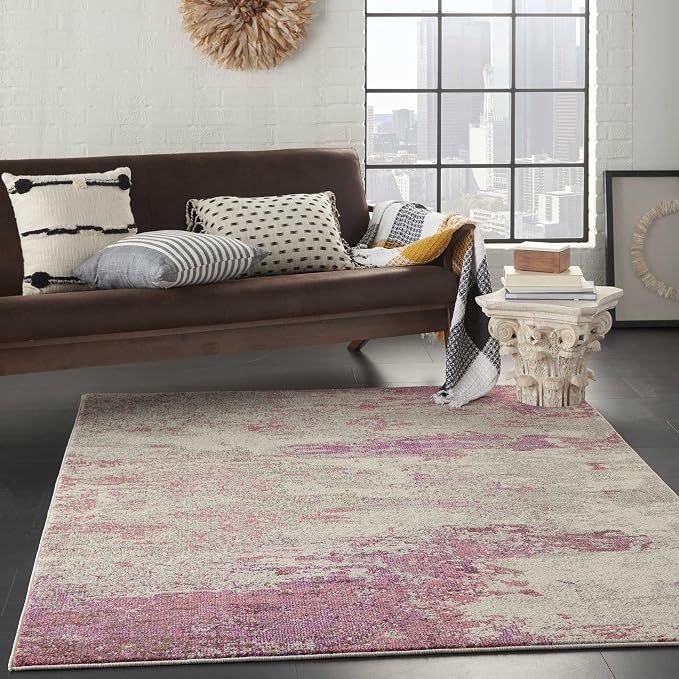 Nourison Home Celestial Ivory Pink 3'11" x 5'11" Area Rug - Easy Clean, Non Shedding, Bed Room, Living Room, Dining Room, Kitchen (4' x 6')