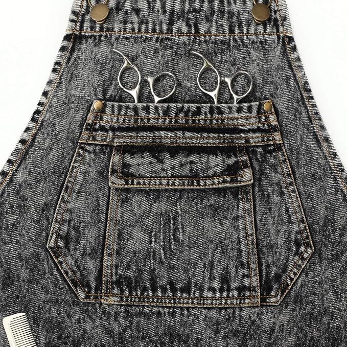 Jeanerlor - Cotton Denim Shop Black Tool Aprons with Pockets for Men - Jean Work Aprons for Men Cross Straps & Adjustable L to XXL