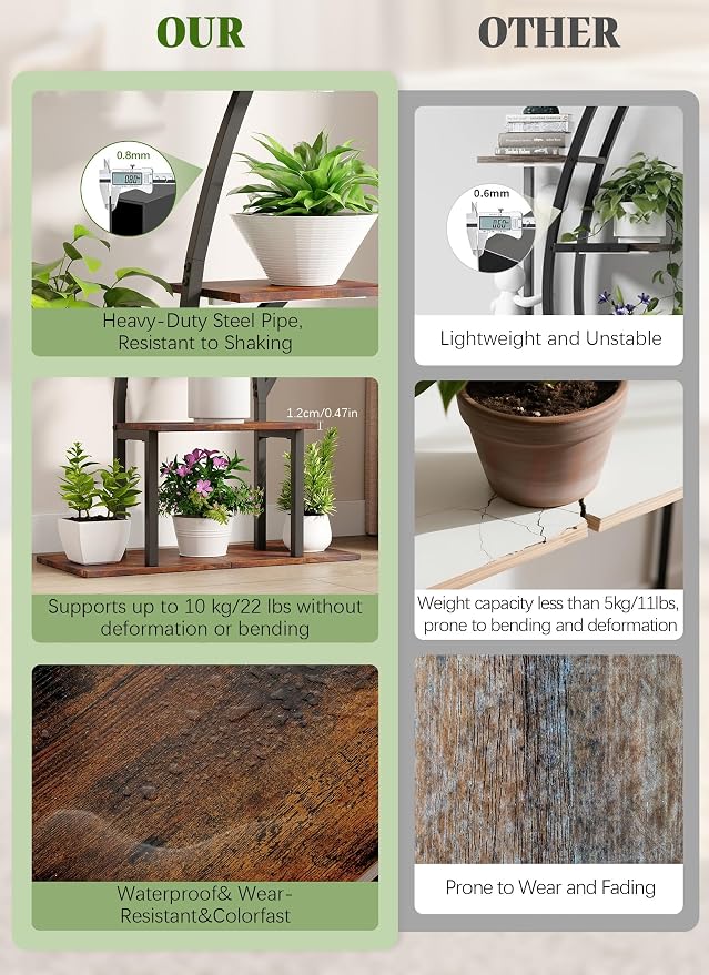 Plant Stand Indoor with Grow Lights 65" Tall Plant Shelf Corner Lighted Plant Stands for Indoor Growing Multiple Metal 8 Tiered Large S-Shape Display Shelves Plant Rack for Home Decor Patio Balcony