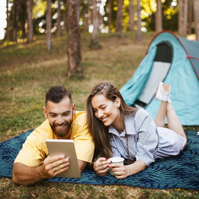 Large Waterproof Outdoor Blanket Thick Fleece 80" x 58" | Windproof Stadium Blanket, Wearable Poncho, Machine Washable for Camping, Car, Pet, Picnics - Jungle