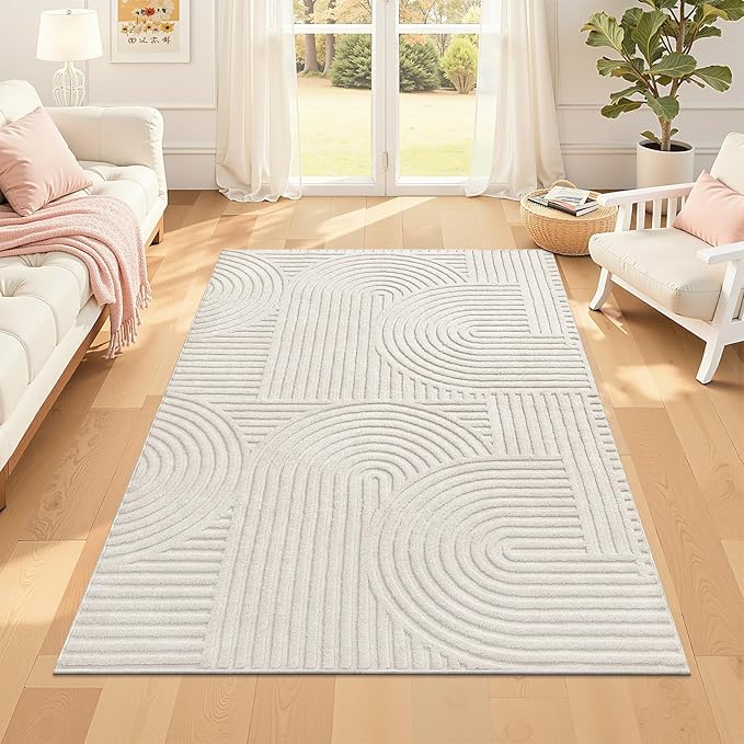 Pauwer 4x6 Area Rugs for Living Room, Modern Non Slip Washable Rug, Beige | Arch Pattern, Soft Fluffy, Neutral, Boho Accent, Solid Color Floor Carpet, For Kids Room Dining Room Nursery Entryway