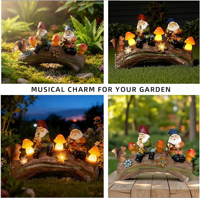Solar Powered Squirre Gnome Mushroom Light 14" Weatherproof Resin Garden Decor Auto-Sensor Outdoor Lamp Warm White Fairy Light Housewarming/Birthday Bullet Points