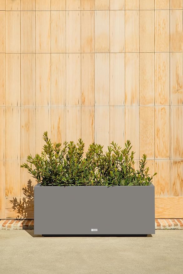 Veradek Block Series Long Box Planter, Large Rectangular | Indoor or Outdoor Use, Durable All-Weather, Drainage Holes, Modern Décor, For Tall Plants, Flowers or Shrubs