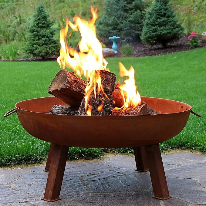 Sunnydaze Cast Iron Heavy Duty Fire Pit for Outside - Wood Burning Outdoor Fire Pit Bowl with Handles for Patio, Backyard, Camping - 34" - Rust
