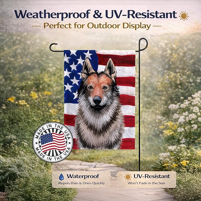 Caroline's Treasures CK6499GF Czechoslovakian Wolfdog American Flag Garden Flag Mailbox Flag Decorative Yard Flag Banner Outside Patio Artwork Yard Flower Beds, Garden Size, Multicolor