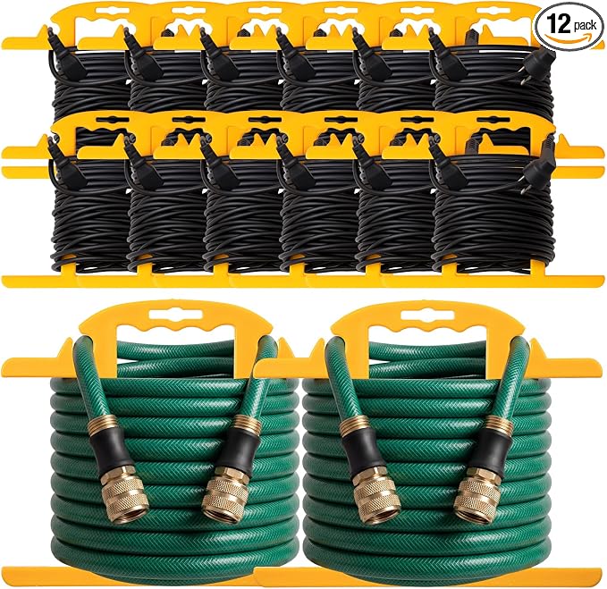 Ripeng 12 Pcs Heavy Duty Extension Cord and Hose Reel with Carrying Handle, Durable ABS H-shape Design Fits 100ft Cord Cable or Water Hose, 50ft Soaker Tube Management (Yellow)