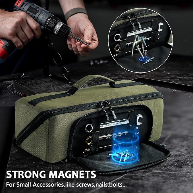 Tool Bag Organizer for Electrician & Technician, Portable Wide-Open Tool Tote with Multi Compartments, Heavy Duty Tool Storage Bag for HVAC, Plumbing, Garage & Home Repair Tools, Handyman