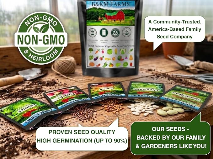 20 Vegetable Seeds Variety Pack 10,000+ Count - Essential Heirloom Garden Seeds for Planting: Non-GMO, Grown in USA; Moisture-Proof Mylar Storage, High Germination Survival Seeds for Beginners