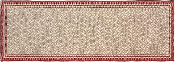 Gertmenian Indoor Outdoor Classic Flatweave Area Rug, Stain & UV Resistant Carpet, Deck, Patio, Poolside & Mudroom, 2x6 Ft Runner, Simple Border, Red Tan, 22015