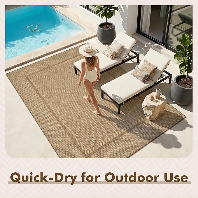MontVoo-Outdoor Rug-Patio Rug 4x6 Polypropylene Indoor Outdoor Rugs Outdoor Carpet for Patio Deck Balcony Porch, Textured Weave, Durable for High Traffic, Fade-Resistant, Modern Neutral Brown