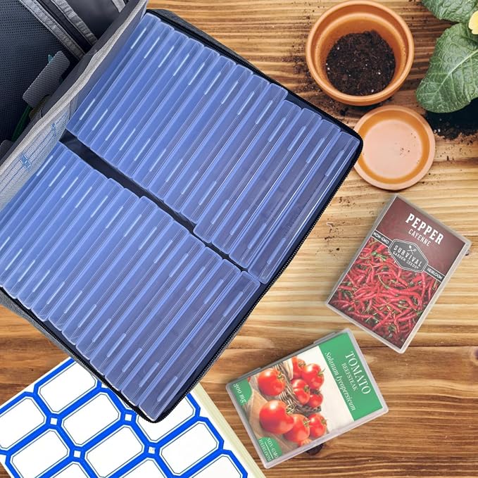 Seed Storage Organizer Kit, Seed Packet Organizer, Gray | Moisture-proof, Come with Clear Storage Organizer Boxes, envelopes, Labels, Portable gift for Gardeners, Hobbyists