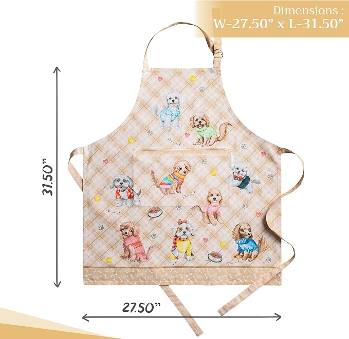 Maison d' Hermine Aprons for women with Pocket 100% Cotton (27.50"x31.50") | Adjustable Neck Strap & long ties Apron Men Chef Wedding Cooking Gardening Server Maid