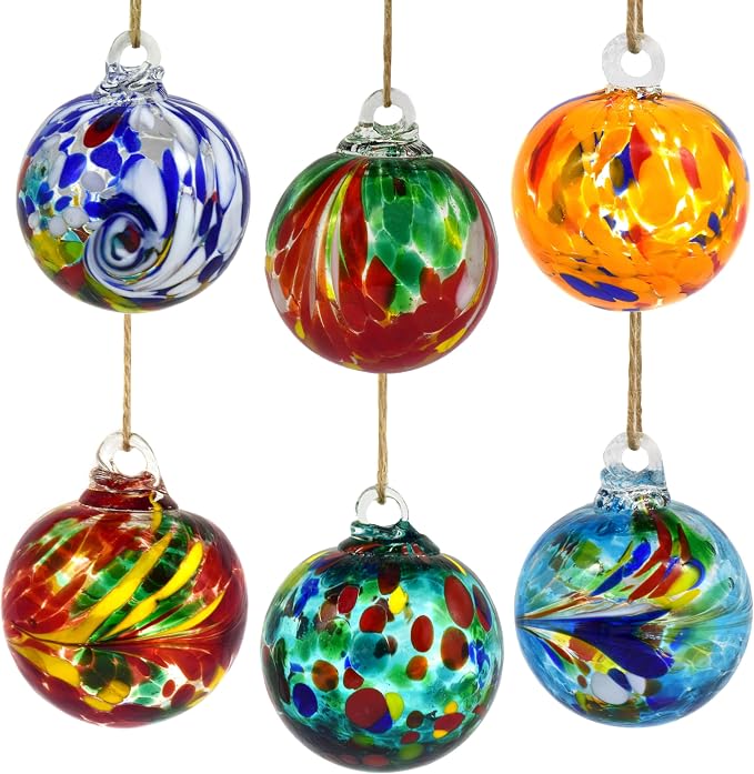 6pcs Hand-Blown Glass Balls Ornaments 6cm/2.36Inch Glass Christmas Ball Ornaments Friendship Gazing Balls for Home Outdoor Garden Patio Décor (Multicolor)