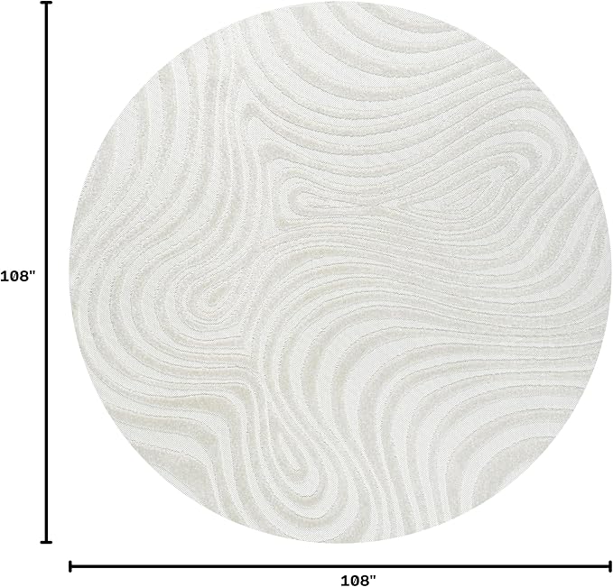 JONATHAN Y Maribo High-Low Abstract Striped Cream/Ivory 9' Round Indoor/Outdoor Area Rug, Pet Friendly, Non-Shedding, Stain Resistant, Easy-Cleaning for Backyard, Patio, Porch (SCN103A-9R)