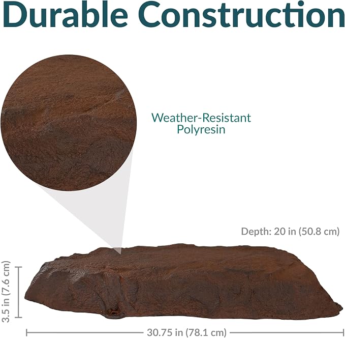 Sunnydaze 3.5” H Flat Faux Landscape Rock Cover - Lightweight Polyresin Fake Rock Well Pump Cover for Outside – Realistic Natural Texture – Brown