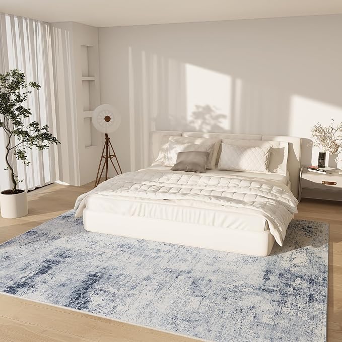 6x9 Area Rugs for Living Room: Washable Bedroom Rug Non Slip Low Pile Soft Faux Wool Non Shedding Distressed Vintage Boho Large Carpet for Dining Room Kitchen Nursery Under Table Farmhouse Office