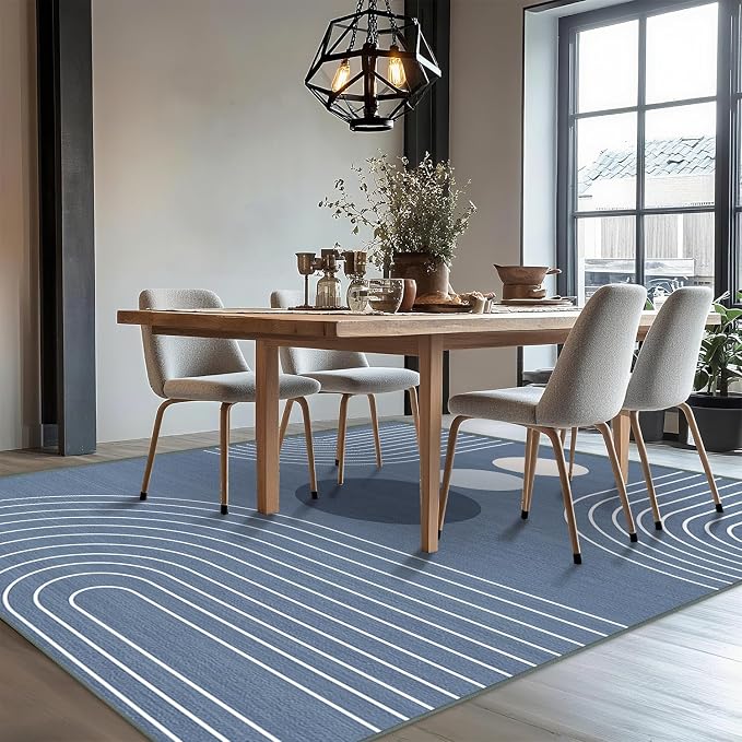 Area Rug 5x7 Boho Modern Minimalist Geometric Abstract Rug Dusty Blue Mid Century Modern Rug for Living Room Machine Washable Non-Slip Printed Low Pile Indoor Carpet for Bedroom Dining Room Office