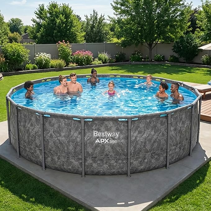 Bestway APX 365 18' x 52" Above Ground Pool Set with Sand Filter Pump | Long-Lasting All-Season Swimming Pool with Galvanized Steel Frame - Ladder, Cover, and Polysphere Filtration Balls Included
