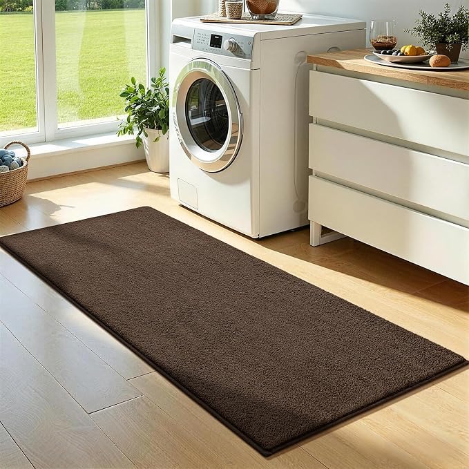 Vasofe 2x4 Brown Runner Rug, Bedroom Hallway Runner Rugs, Memory Foam Rug | Indoor Thickened Bedside Rugs for Kitchen Dorm Kids Boys Room, Machine Washable Low Pile Shag Fluffy Carpets for Entrance