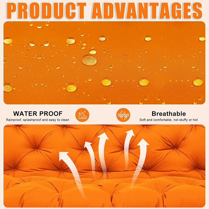 Porch Swing Cushions 2 Seater Replacement Thicken 5" Waterproof & Fade Resistant Swing Cushions for Outdoor Furniture Bench Patio Swing Cushion with Backrest & Ties(Orange 40x40x5inch)