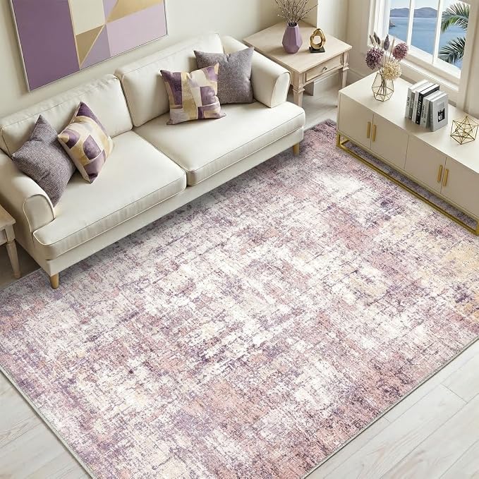Abstract Area Rug 3x5 Ft Washable Rugs for Entryway Indoor | Pink Non Slip Kitchen Rug Printed Faux Wool Throw Rugs, Neutral Modern Indoor Mat for Entrance Bedroom Office Home Decor
