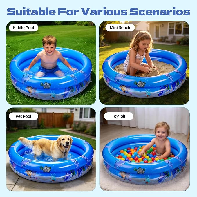 Inflatable Kiddie Swimming Pool for Toddler - 34”X7”，Swimming Pool for Kids Ages 1-3/4-8, Inflatable Ball Pit Pool for Baby, Small Infant Pool, Kid Pools for Backyard, Kiddie Pool for Dogs/Puppy