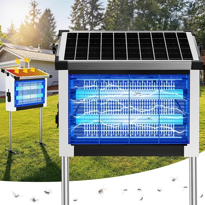Solar Bug Zapper Outdoor, 4500V Solar Mosquito Zapper for Outdoor & Indoor, 1/2 Acre Coverage Cordless Rechargeable Electric Fly Zapper, IPX5 Waterproof Mosquito Traps for Backyard, Patio, Camping