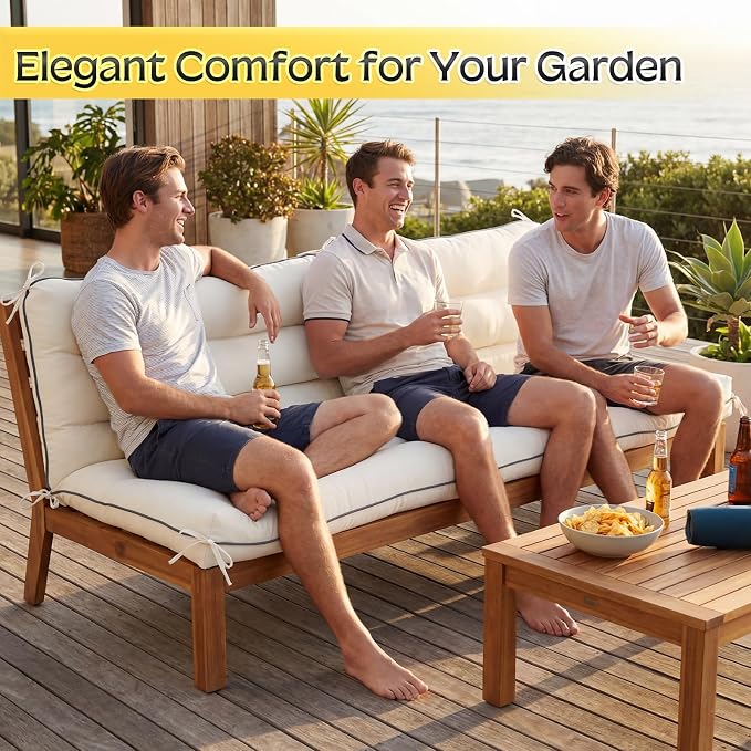 60×40 INCH Outdoor Swing Cushion with Backrest, Tie Straps & Memory Foam - Replacement for Porch Bench 2/3 Seater, Oxford Fabric (Cream, 60 INCH × 40 INCH)