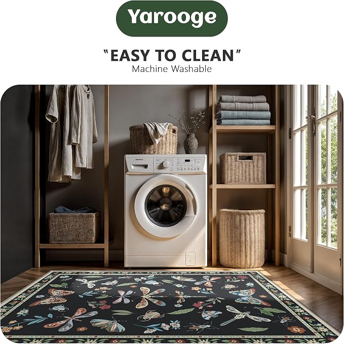 Rugs for Living Room, Insect 6x9 Washable Rug Non Slip with Rubber Back, Ultra Soft Large Area Rug for Bedroom, Dining Room, Nursery(Dark Black Butterfly)
