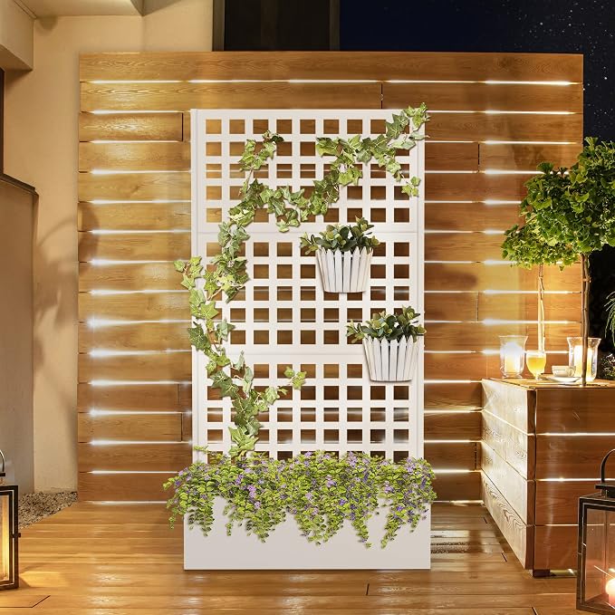 Elevens Metal Planter with Trellis, Outdoor Raised Garden Bed for Climbing Plants, Trellis Planter Box with Drainage Hole (71"x35"x16")