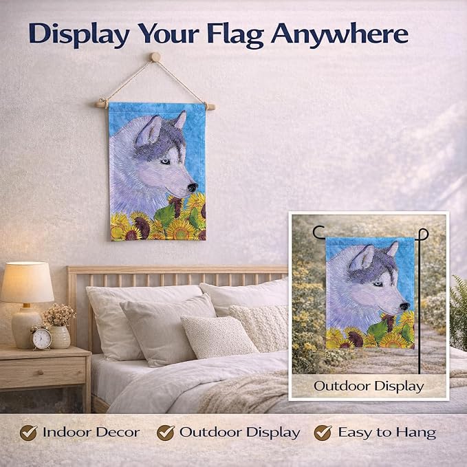 Caroline's Treasures SS4233GF Siberian Husky in Summer Flowers Garden Flag Mailbox Flag Decorative Yard Flag Banner Outside Patio Artwork Yard Flower Beds, Garden Size, Multicolor