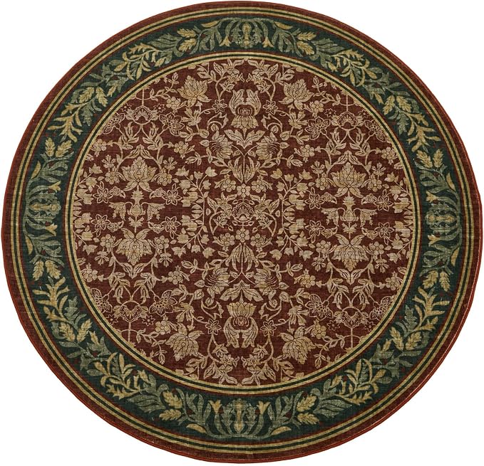 GarveeHome Round Rugs 6ft Washable Circle Rug for Living Room, Red | Boho Vintage Non Slip Soft Low Pile Stain Resistant Indoor Carpet for Bedroom Dining Room Kitchen Entryway Office