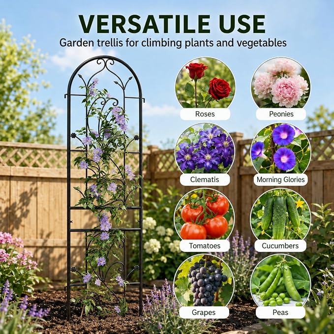 2 Pack 87x20in Garden Trellises, Sunflower Black Metal Coated Rustproof Trellis for Climbing Plants Outdoor, Roses, Vegetables, Vines, Cucumbers