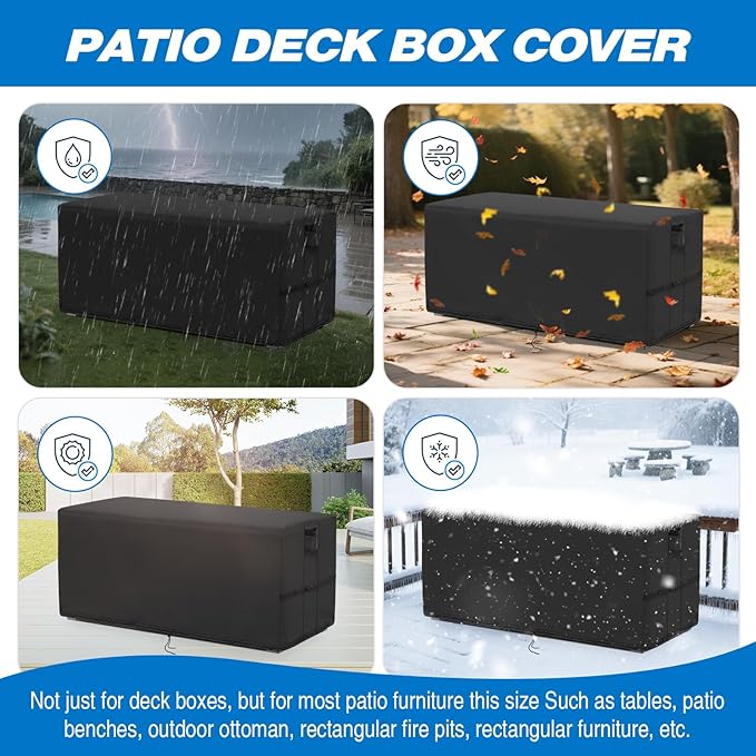 Kingling Deck Box Cover, Outdoor Storage Box Cover for Keter 165 Gallon Deck Box, Waterproof Outside Storage Bench Deck Boxes Covers Black (62" L x 30" W x 28" H inch)