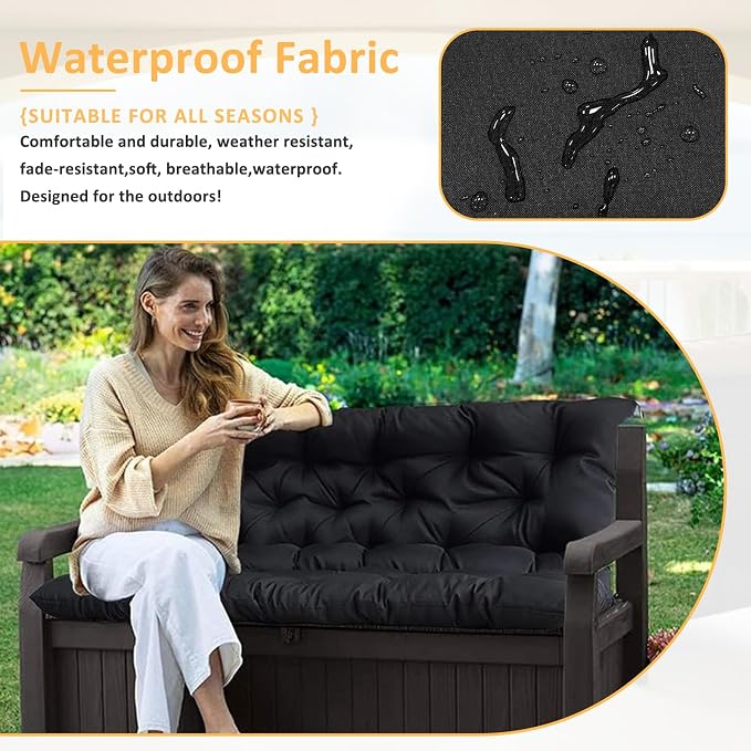 Swing Replacement Cushions for Outdoor: 2-3 Seater Waterproof Porch Bench Cushion with Backrest and Ties - 4" Thick Swing Cushion for Garden Patio Backyard Loveseat