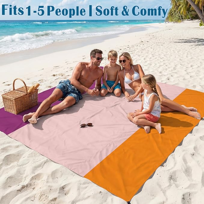 Famstar Beach Blanket Oversized Extra Large 78"X81"/10'X9',Waterproof Sandproof Beach Blanket 2-8 Adults Lightweight Durable for Travel Camping Hiking Picnic