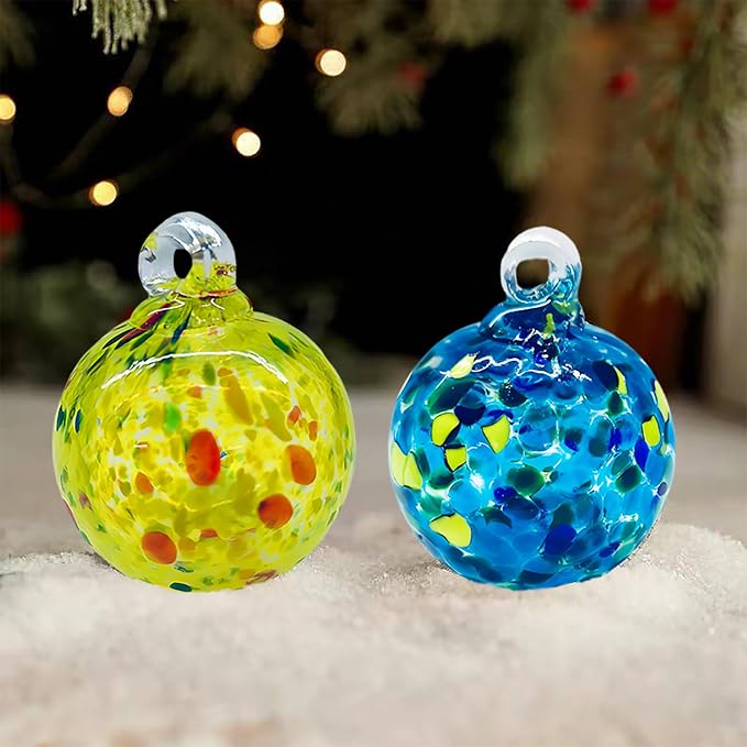 6 Pack Hand Blown Glass Christmas Ornaments - 2.3 Hanging Gazing Balls, Witch & Friendship Balls for Home Window, Outdoor Garden, Patio Decor - Gift for Mom, Wife, Women, Friends (Multicolor)