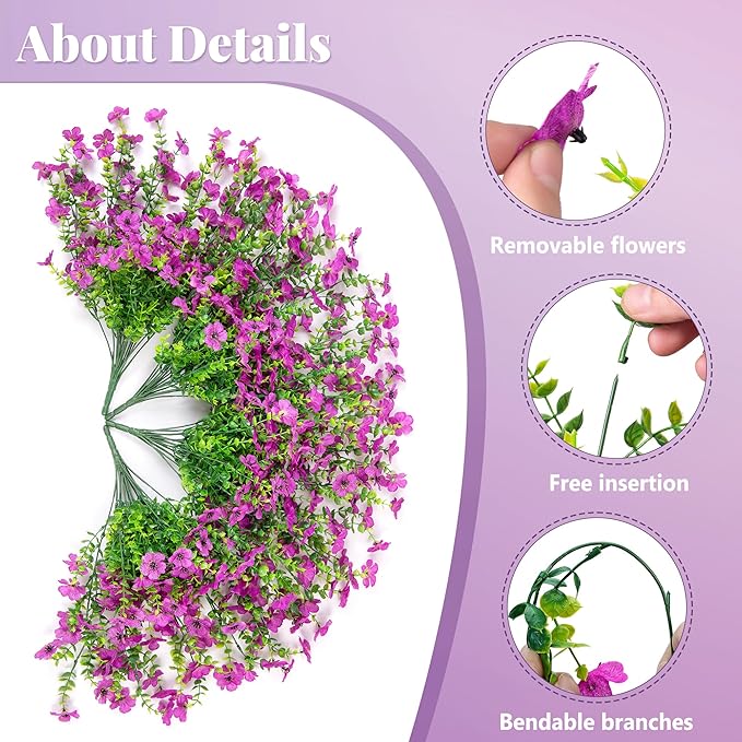 Ammyoo Artificial Fake Hanging Flowers with Basket for Outdoor Spring Decoration, Faux Silk Daisy Flower Real Touch Hanging Plants UV Resistant for Outside Porch Patio Garden Yard Home Decor(Purple)