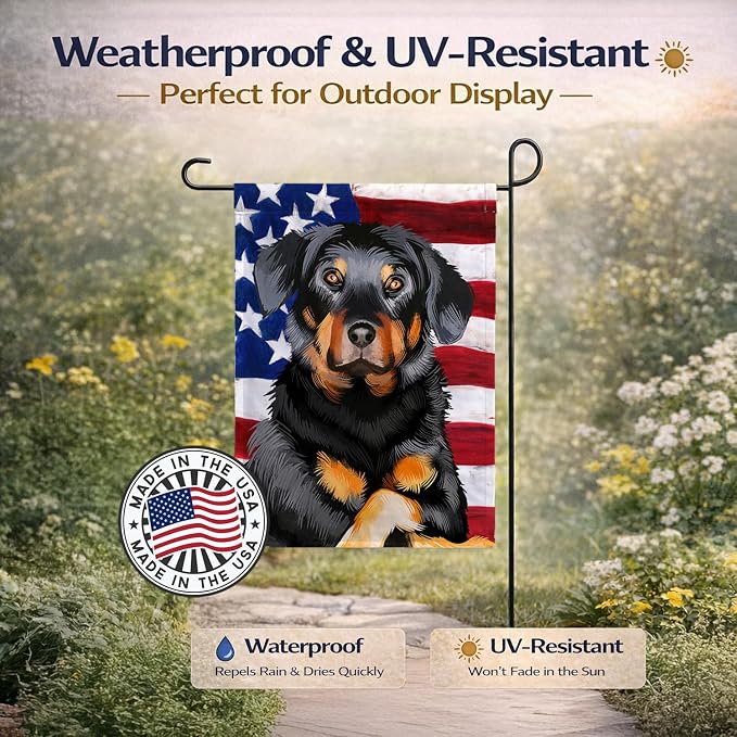 Caroline's Treasures CK6424GF Beauceron American Flag Garden Flag Mailbox Flag Decorative Yard Flag Banner Outside Patio Artwork Yard Flower Beds, Garden Size, Multicolor