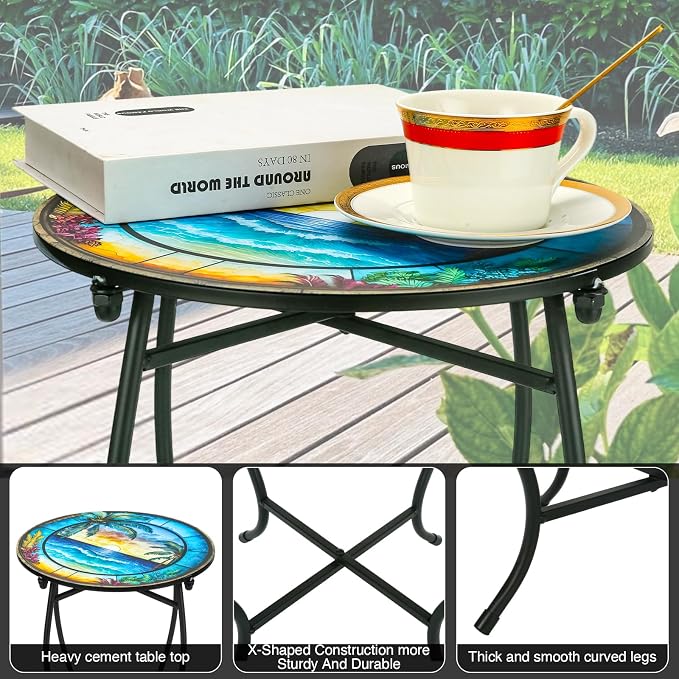 Patio Side Table, Weather Resistant Metal Side Table，Side Table for Patio Yard Porch Balcony Garden Bedside Plant Stand Indoor Outdoor ，Small Round Outdoor End Table