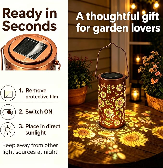Sunflower Colorful Solar Lantern Outdoor Waterproof, Garden Decor Gifts for Women Mom Grandma, Hanging Solar Lantern Lights Metal Decoration Outside for Yard, Patio, Backyard, Porch