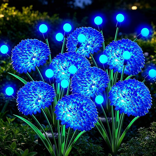 Solar Garden Lights, 4 Pack Blue Solar Swaying Firefly Lights With Flowers, Waterproof Blue Flowers Light Outdoor for Garden Patio Yard Pathway Fall Decoration, Gifts for Women Mother's Day