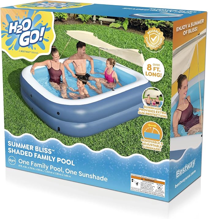 H2OGO! 8 Foot 4 Inch x 70 Inch Summer Bliss Shaded Inflatable Family Pool for Kids Ages 6 Above
