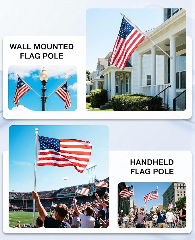 6FT Carbon Fiber Flag Pole for Outside House – Silver Porch Flagpole, 1 Inch Diameter, Rustproof, 360° Rotating Flag Rings & Stainless Steel Carabiners Included, for All Weather (2, silver 6ft)