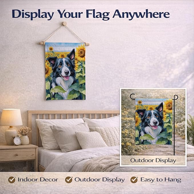 Caroline's Treasures DAC6031GF Border Collie in Sunflowers Garden Flag Mailbox Flag Decorative Yard Flag Banner Outside Patio Artwork Yard Flower Beds, Garden Size, Multicolor