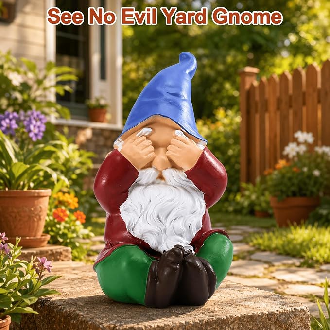 3Pcs Garden Gnomes Outdoor Statue, No Hear No See No Speak Gnomes Lawn Decor, Silence is Gold Art Gnome Figurines for Yard, Patio, Balcony, Home, Unique Garden Gifts for Mom Women Grandma