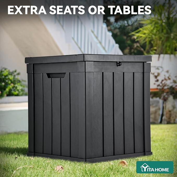 YITAHOME Deck Box, 51 Gallon Weatherproof Outdoor Storage Container for Patio Cushions, Pool Supplies, Garden Tools, Lockable Lid and Side Handles, Black | 51 Gallon Weatherproof Outdoor Storage Container for Patio Cushions, Pool Supplies, Garden Tools...
